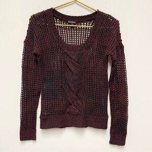 Express Open Knit Cable Knit Sweater Sz XS Maroon Wool Blend Dark Y2K Grunge Vtg